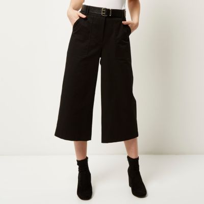 Black belted culotte trousers